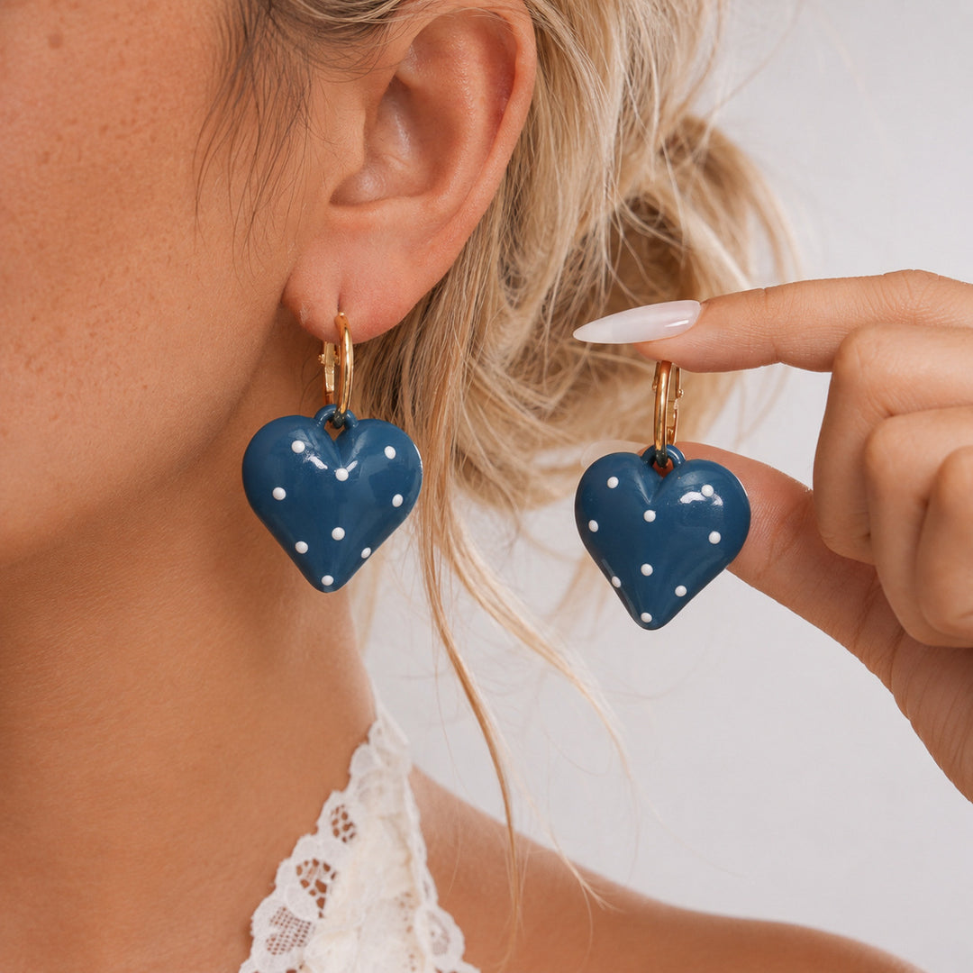 Womens Polka Dot Heart Hoop Earrings N6K158