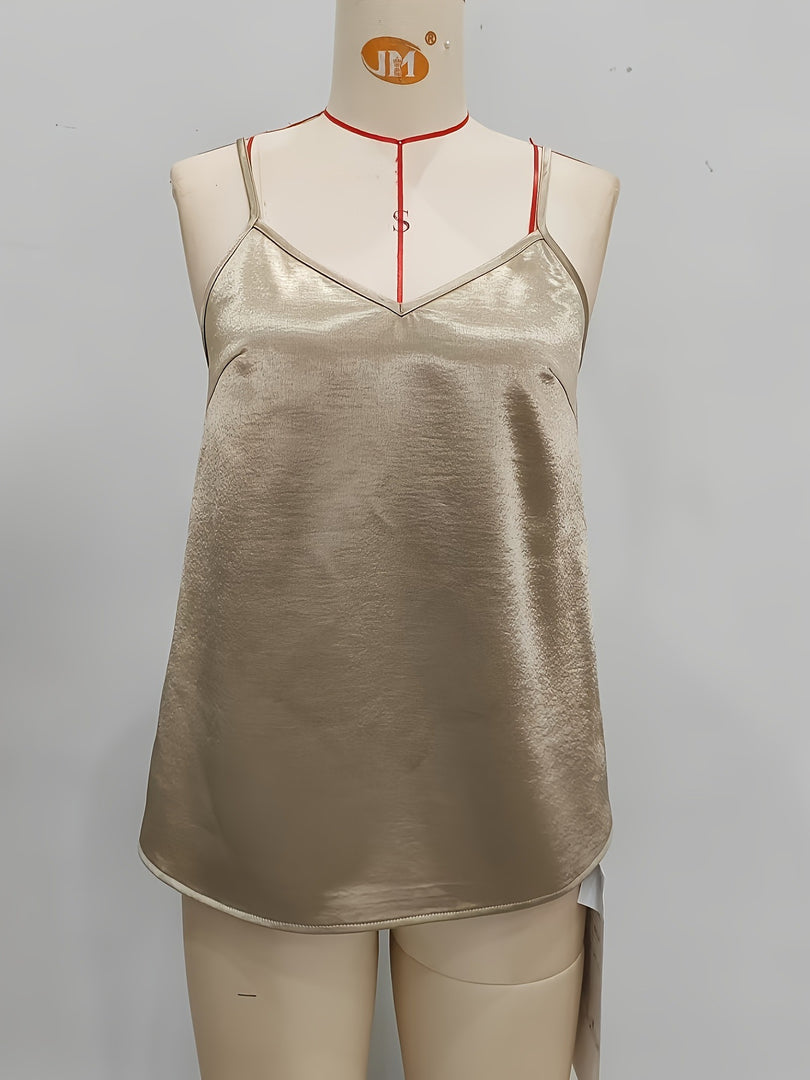 Womens V Neck Satin Camisole Adjustable Straps N6A122