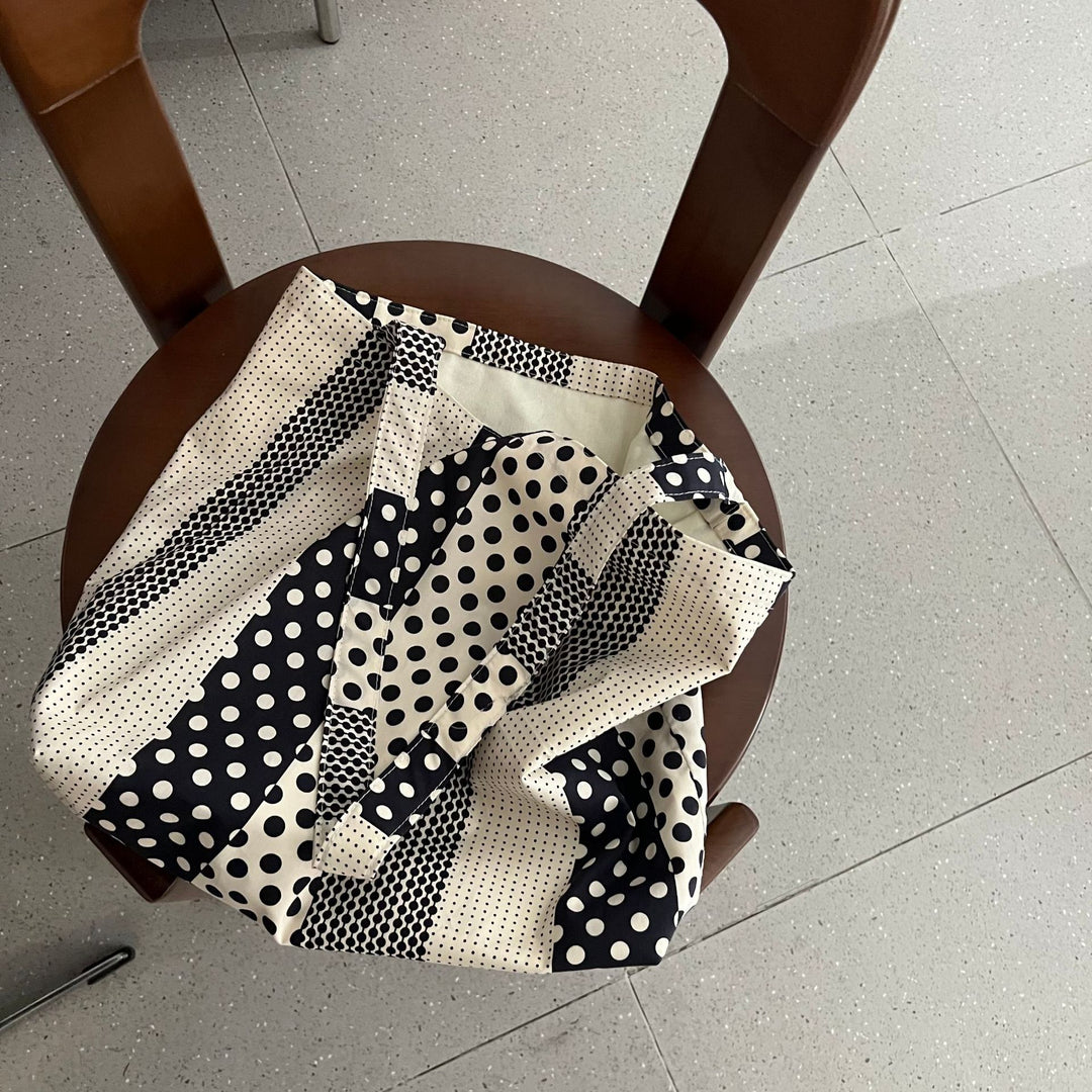 Black White Polka Dot Canvas Tote Bag Shoulder Crossbody N6F182