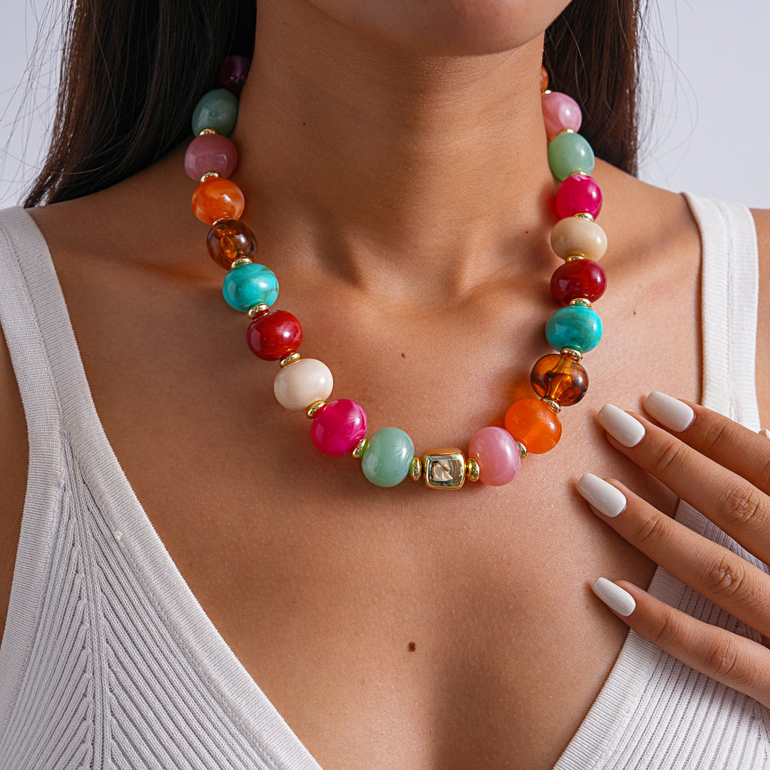 Vintage Acrylic Ombré Beaded Geometric Necklace N6H068