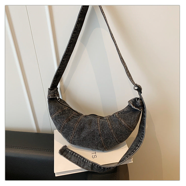 Women's Washed Denim Dumpling Crossbody Bag N6J197