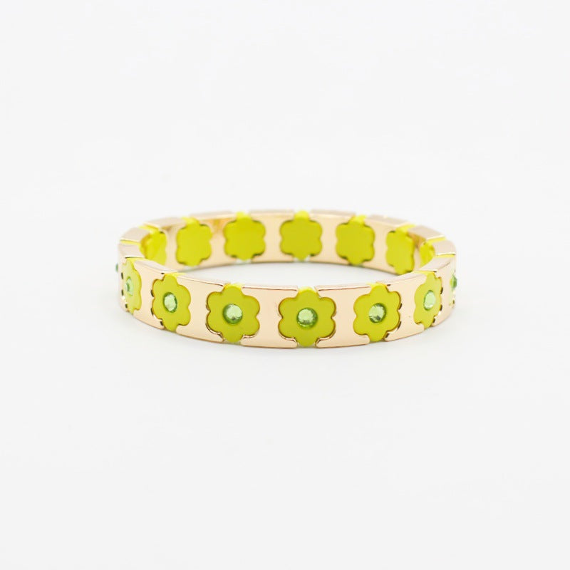 Floral Cuff Enamel Steel Crystal-Studded Elastic S5P141