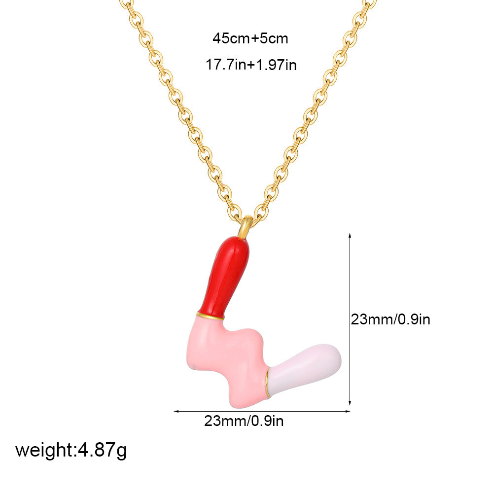 Alphabet Enamel Capsule Necklace Steel Gradient Color S5P234