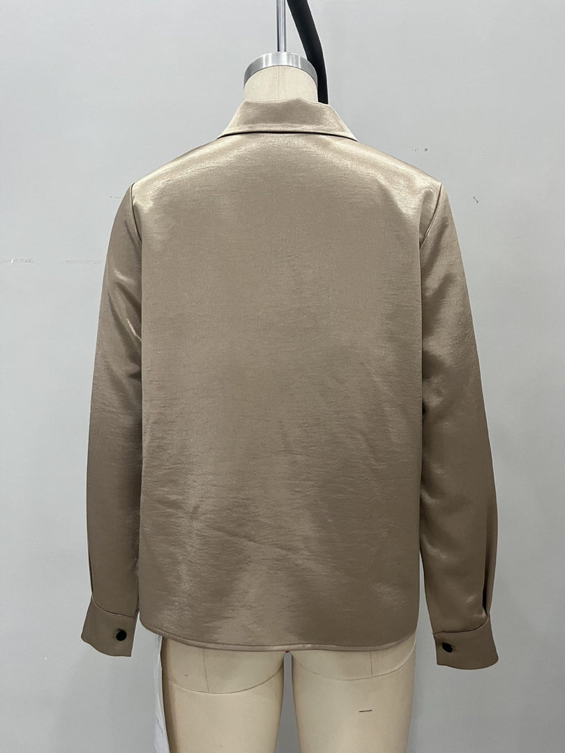 Modern Open Front Satin Shirt Women N6C133