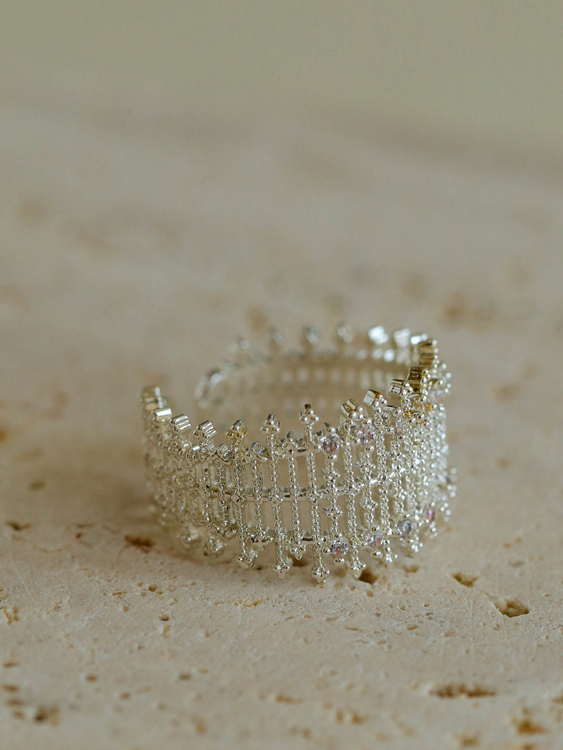Lace Diamond Adjustable Silver Ring Women N6C002