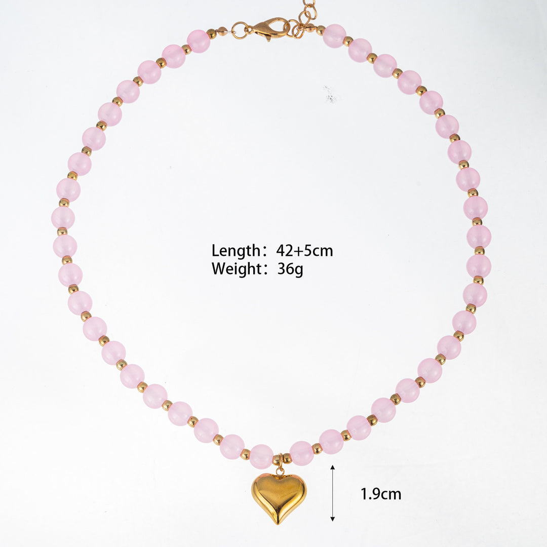 Heart Lucite Beaded Braided Necklace Stainless Steel  N6E120