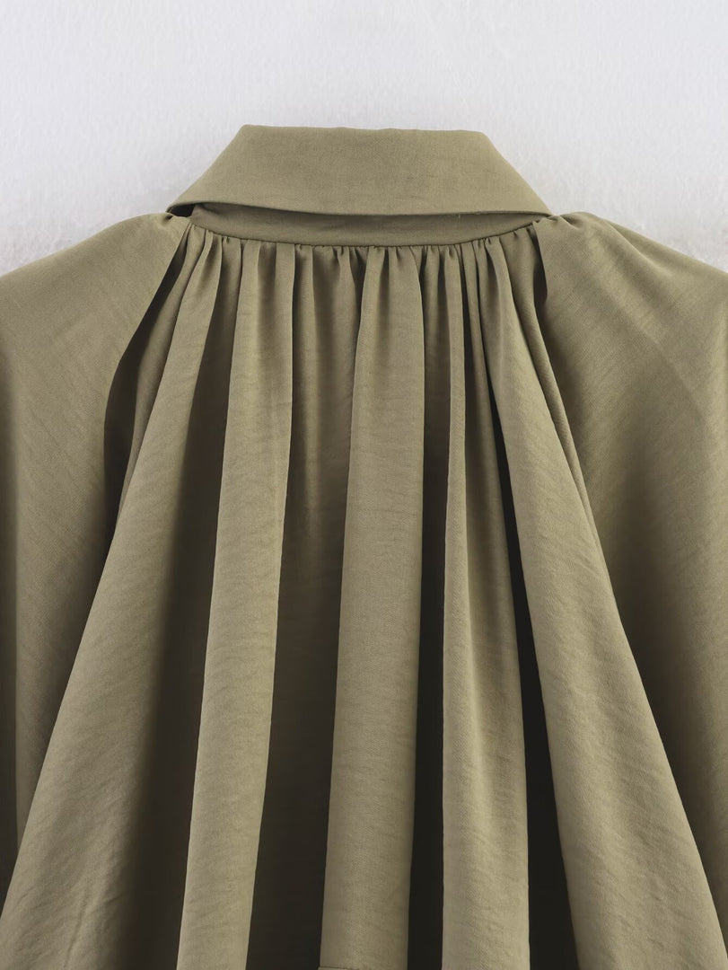 Notched Collar Puff Sleeve Baseball Jacket Women N6A154