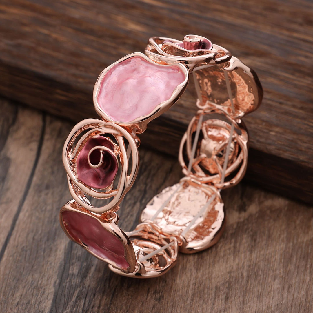 Hand-Painted Geometric Rose Stretch Bangle N6C214