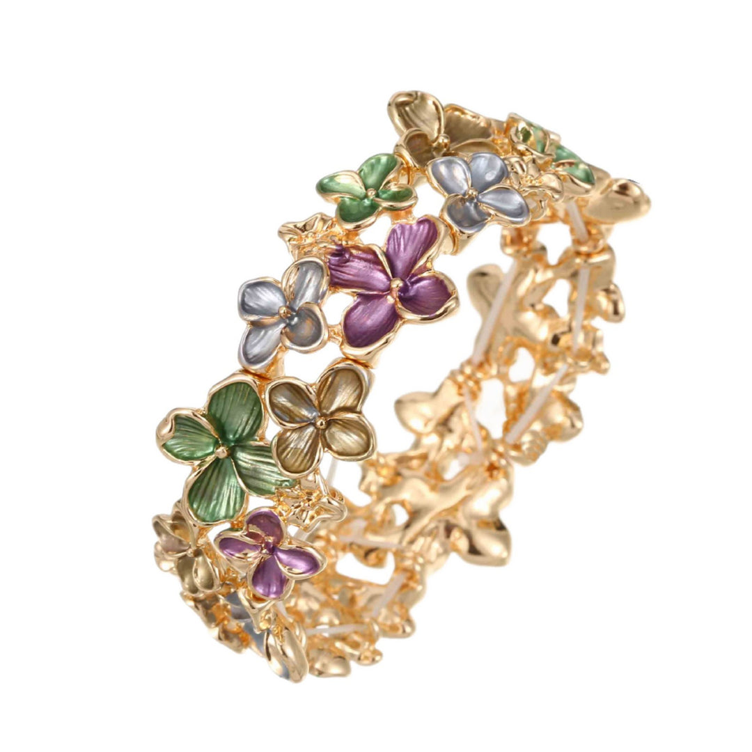 Cherry Blossom Enamel Elastic Bangle Women N6F267
