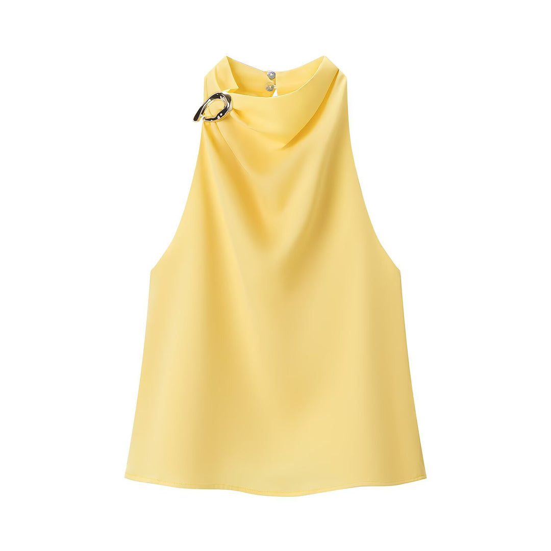 Golden Halter Neck Sleeveless Top Women N6C271
