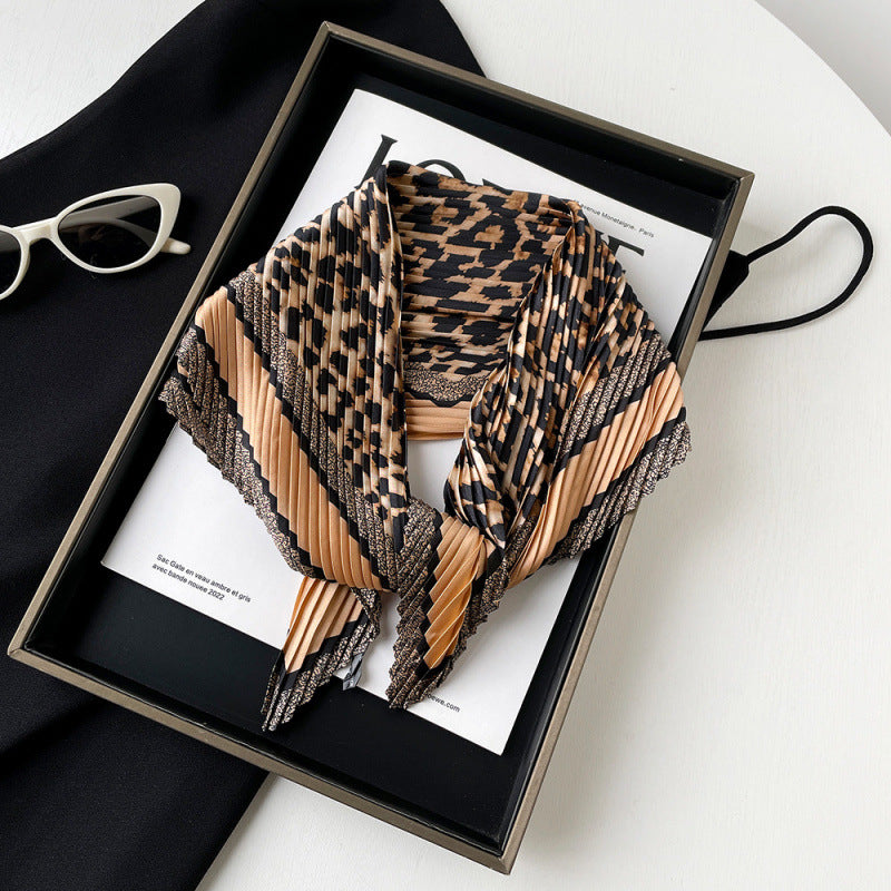 Pleated Leopard Paisley Satin Scarf 70cm Square N6G225