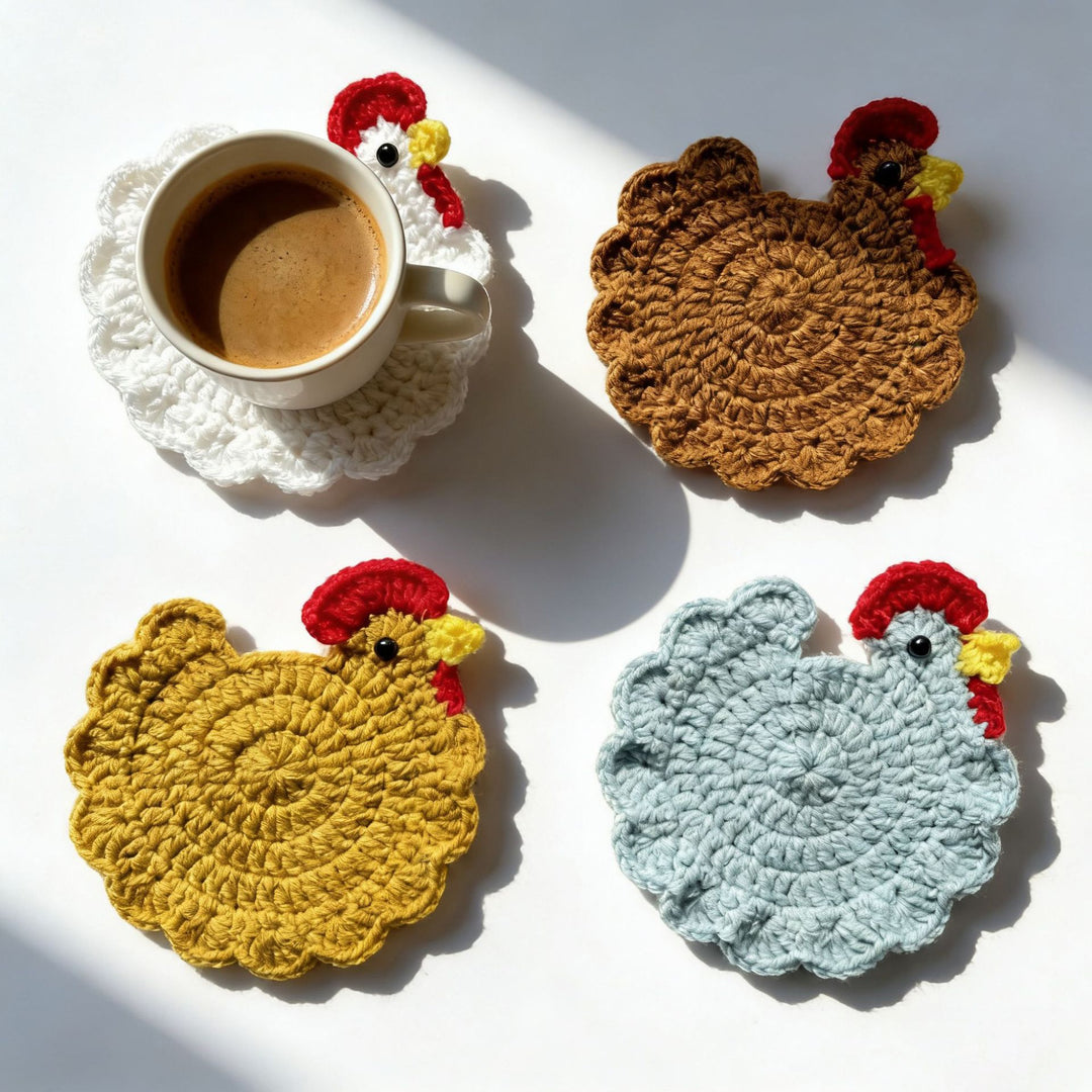 Hand Crochet Hen Coaster Chicken Shape Yarn Mat N6G050