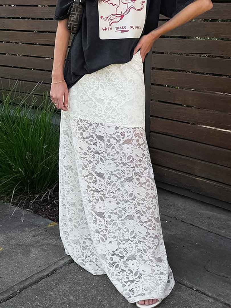 Sexy Lace Sheer High Waist A-Line Skirt N6D012