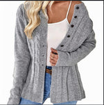 Load image into Gallery viewer, Cable Button Cardigan Mid Weight Gray N5Z890
