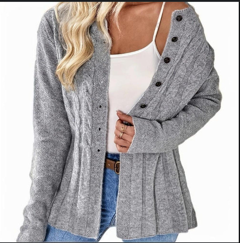 Cable Button Cardigan Mid Weight Gray N5Z890