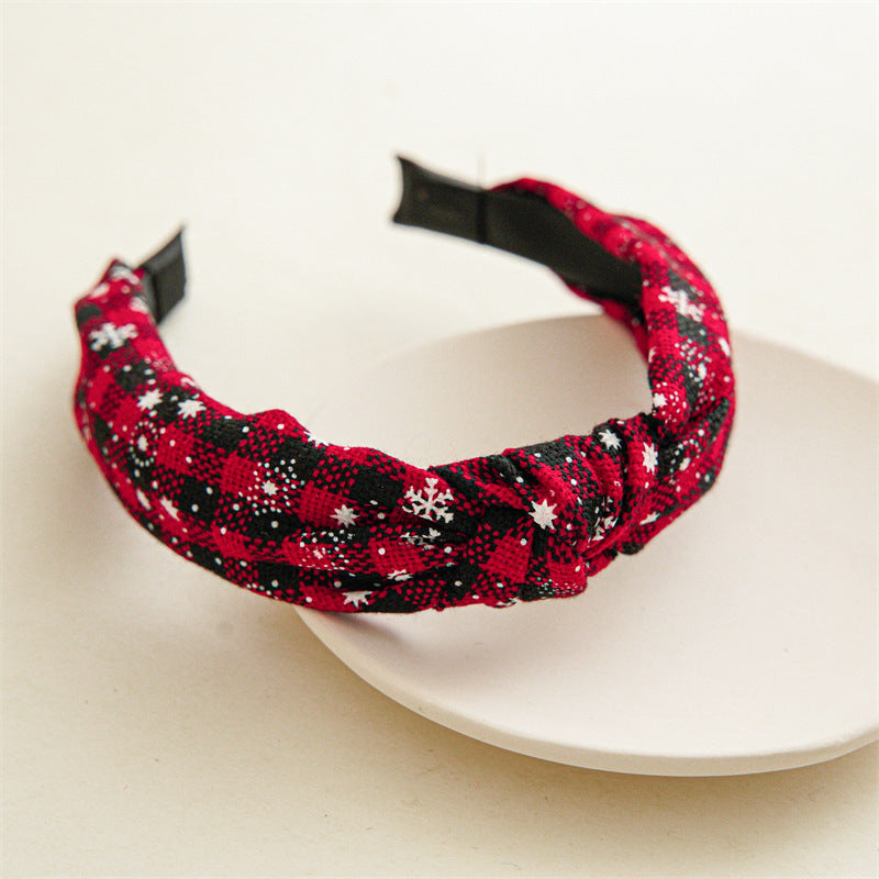 Womens Christmas Plaid Snowflake Knot Headband N6K124