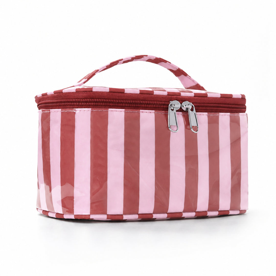 Women's Waterproof Color Block Striped PVC Cosmetic Bag N6J242