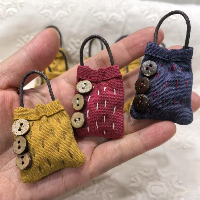 Rustic Woven Cotton Hand Stitch Mini Bag Charm Pin N6G018