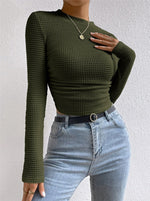 Load image into Gallery viewer, Fitted Checkered Long Sleeve Ruffle T-shirt Women N6C323