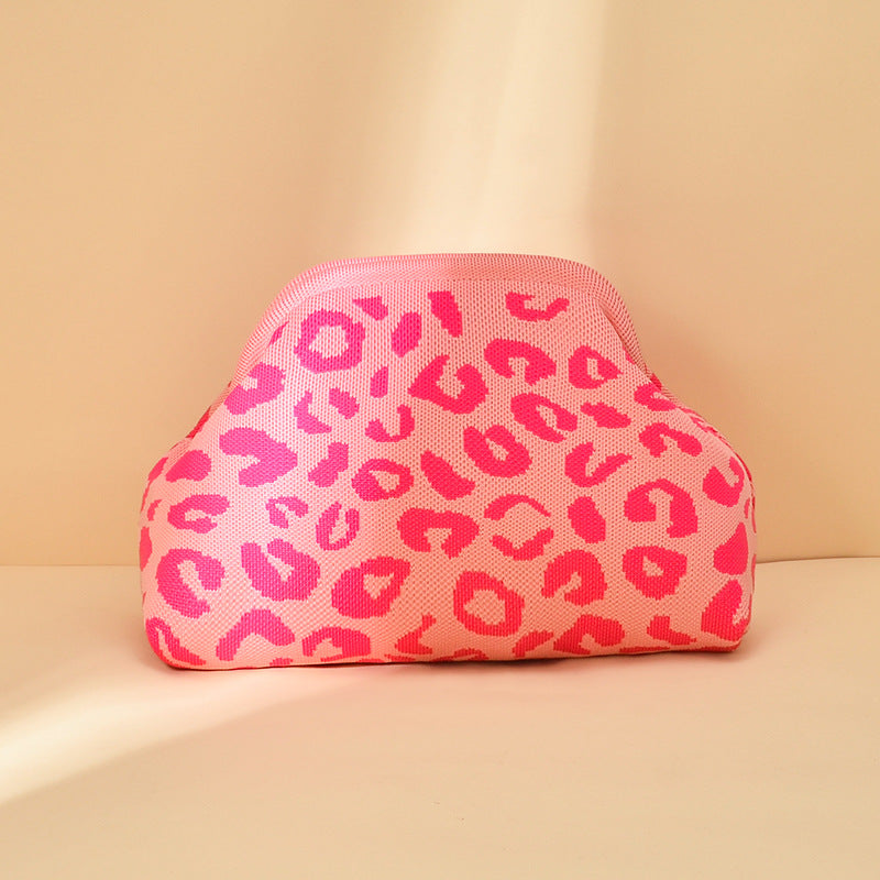 Women's Leopard Print Knit Clip Clutch Bag N6J141