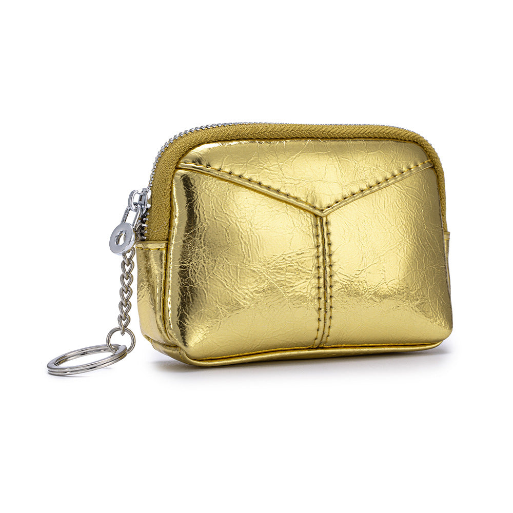 Top Grain Leather Cracked Texture Coin Purse Keychain N6G096