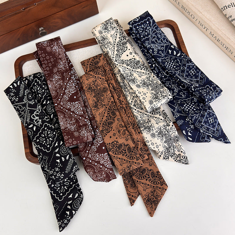 Vintage Paisley Long Narrow Scarf Necktie Women N6G236