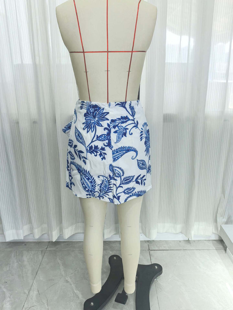 Polka Dot Halter Deep V-neck Maxi Dress Women N6C245