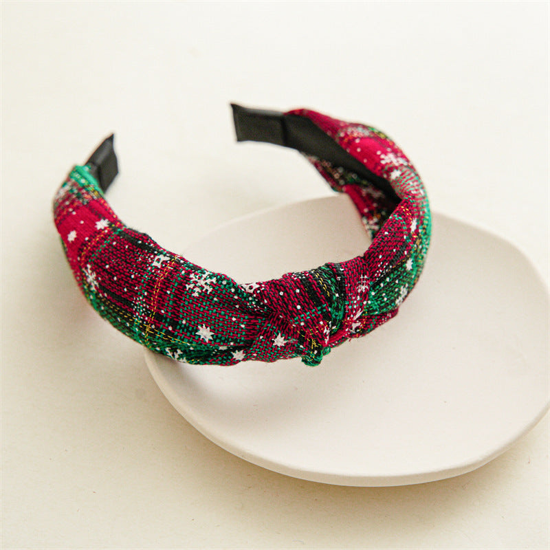 Womens Christmas Plaid Snowflake Knot Headband N6K124