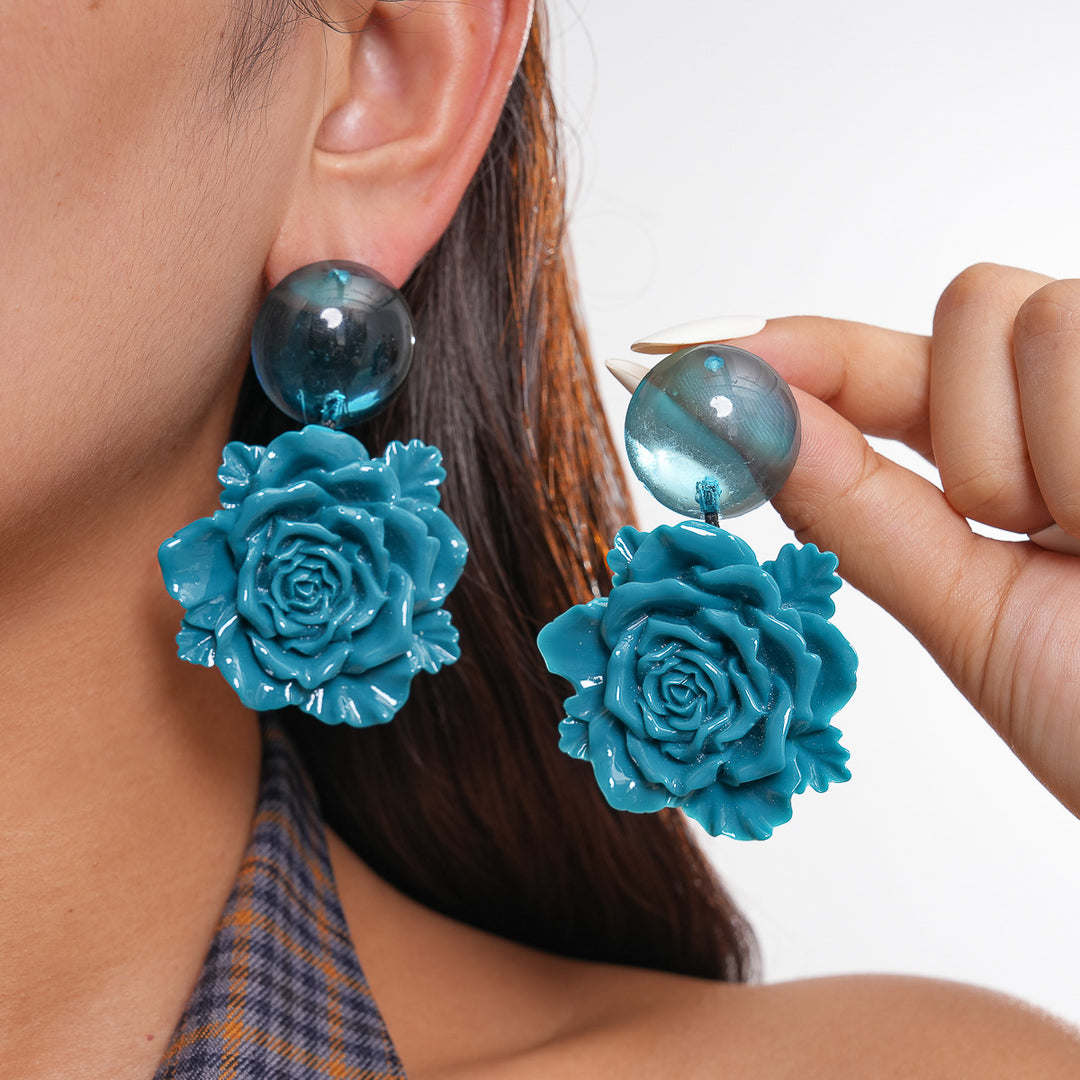 Womens Marbled Floral Resin Stud Earrings N6K173