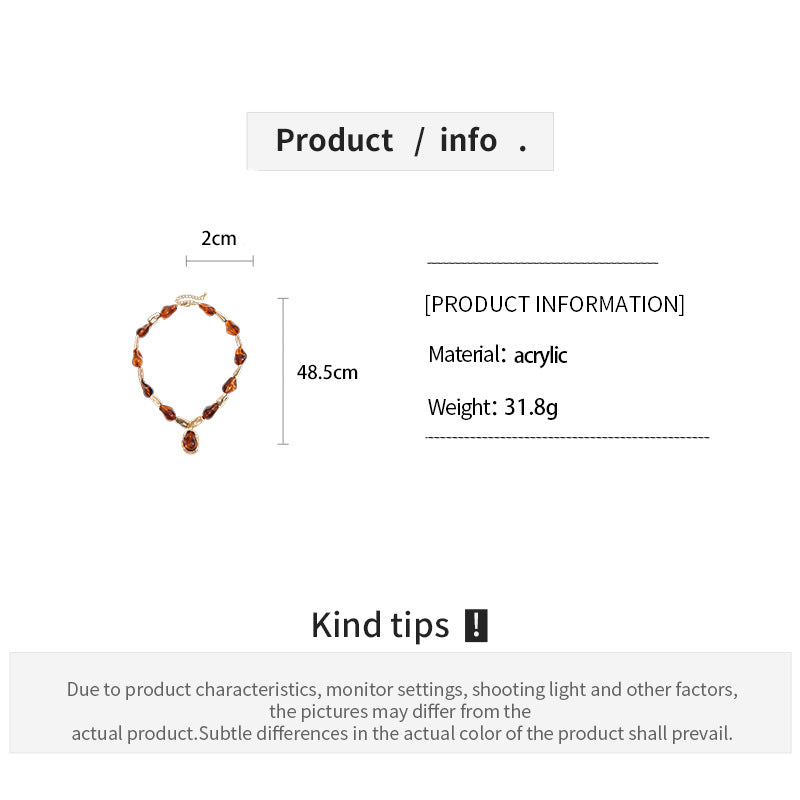Womens Vintage Color Block Pea Beaded Acrylic Necklace N6K189