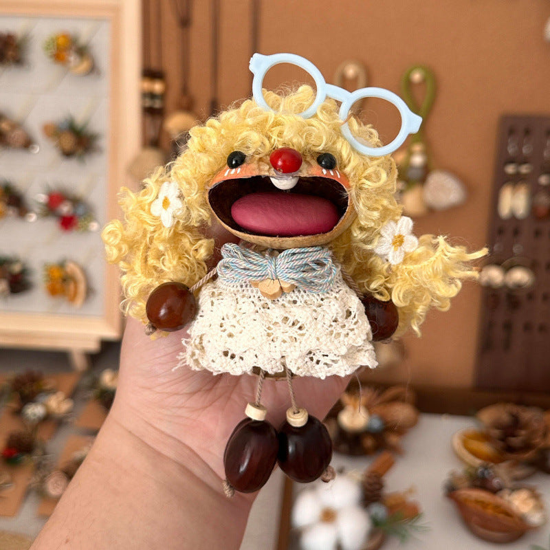 Cute Bean Pod Doll Bag Charm Keychain Handmade Wood N6F290