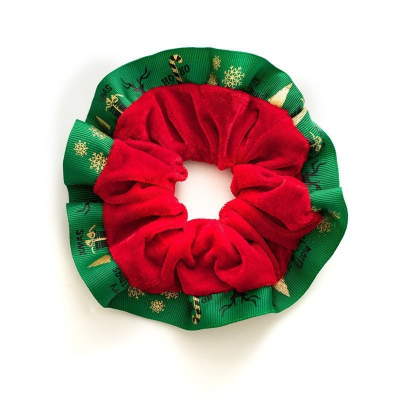 Christmas Velvet Reindeer Print Scrunchie N6K004
