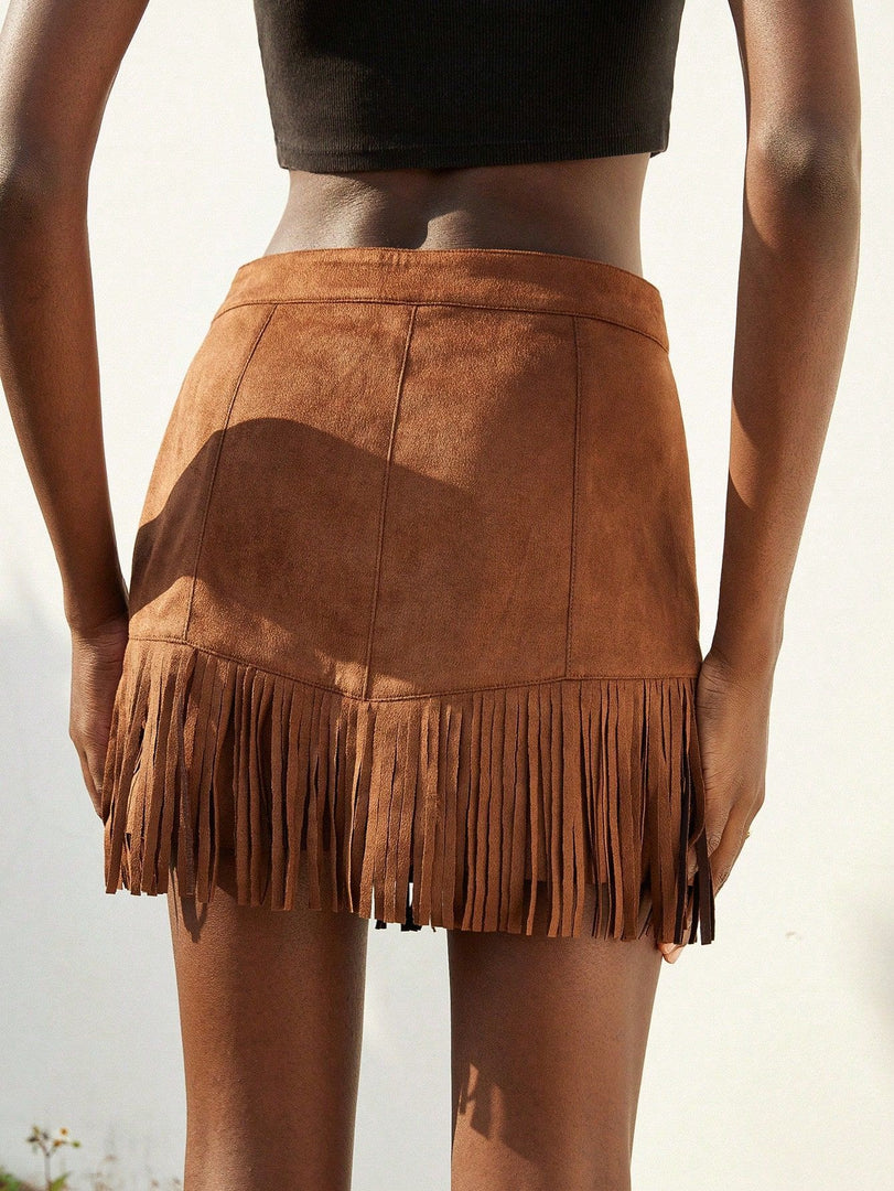 Rivet Fringe Suede Skirt Women N6C130