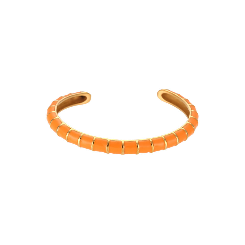 Segmented Drip Enamel Bangle Steel Open Adjustable S5P129