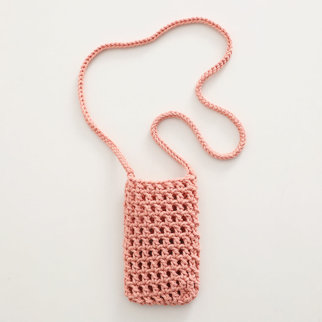 Hand Knit Mesh Crossbody Phone Pouch Cotton Polyester S5P302