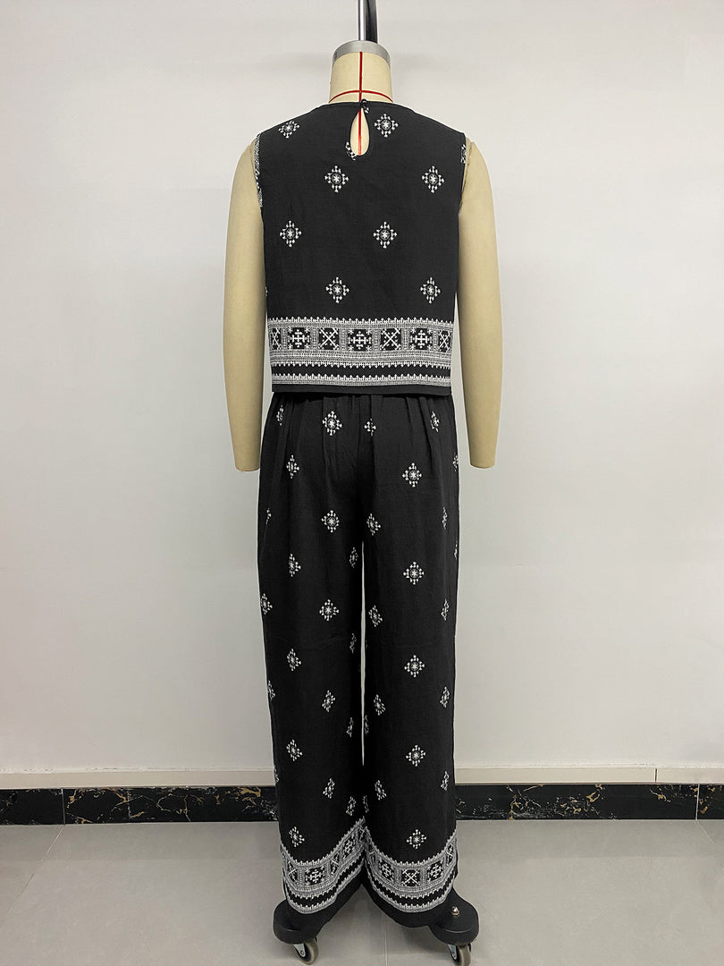 Retro Vacation Geometric Print Two-Piece Set Women N6C244
