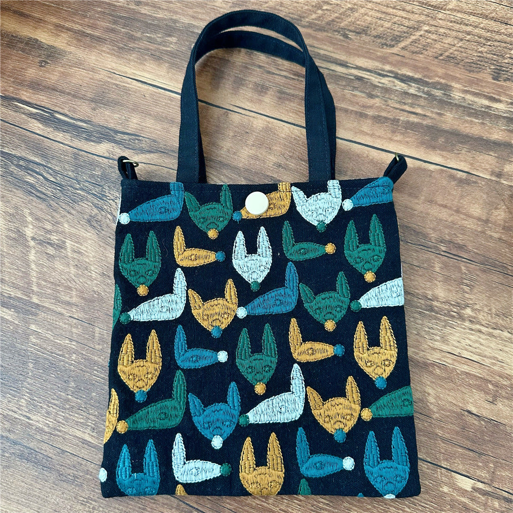 Embroidered Cotton Linen Crossbody Bag Reversible N6F153