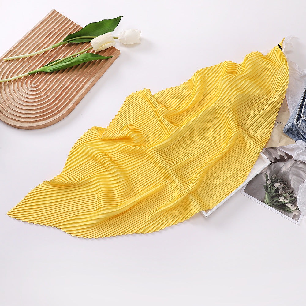 Pleated Satin Scarf Solid Square Lightweight Women N6G217