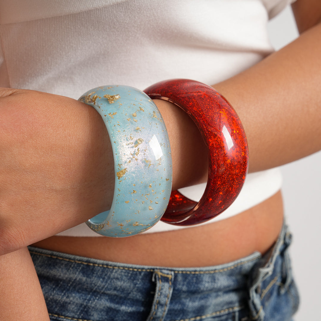 Womens Iridescent Marbled Round Resin Bracelet N6K151