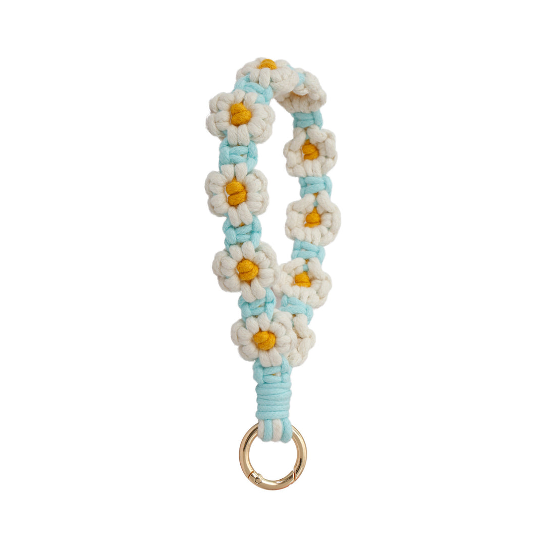 Daisy Flower Keychain Handwoven Wristlet Spring Coil N6G040