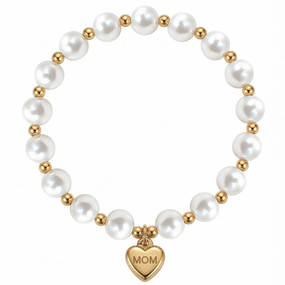 Stainless Steel MUM Heart Pearl Bead Bracelet Women N6D529