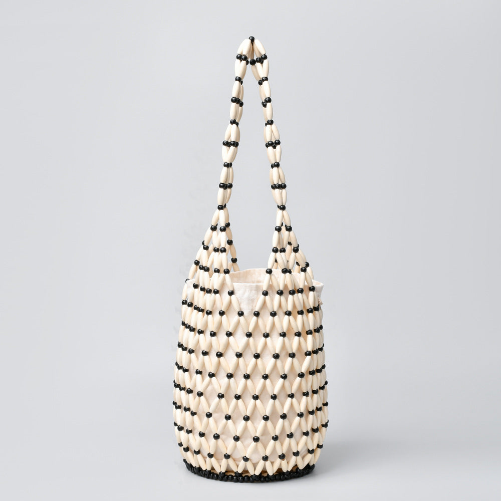 Handwoven Beaded Vacation Bucket Bag Women N6C304