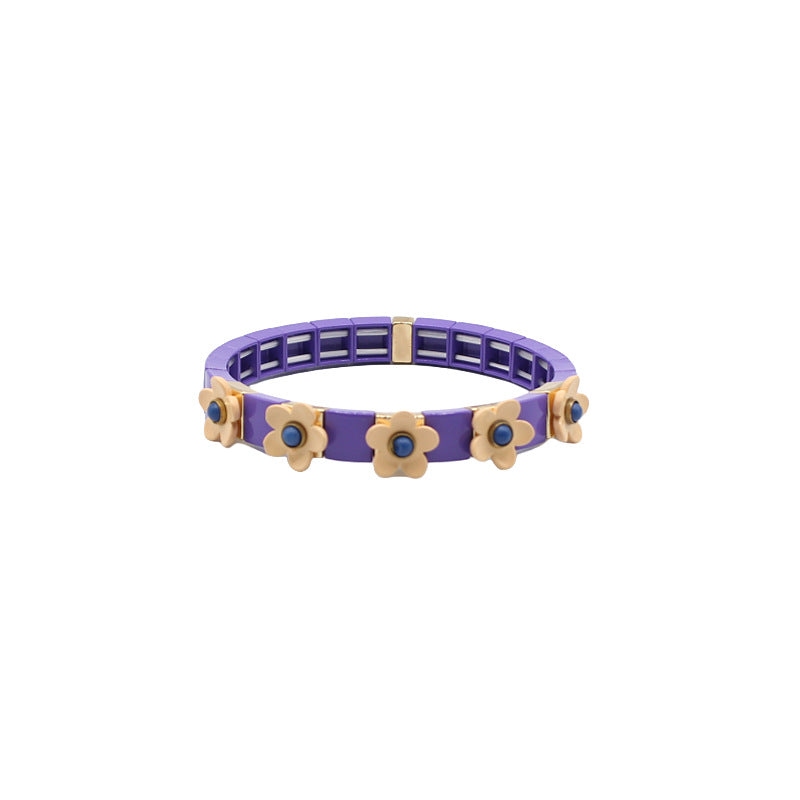 Bohemian Floral Cuff Enamel Steel Adjustable S5P076