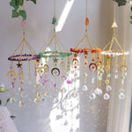 Load image into Gallery viewer, Raw Crystal Rotating Wind Chime Star Moon Sun Catcher N6F292