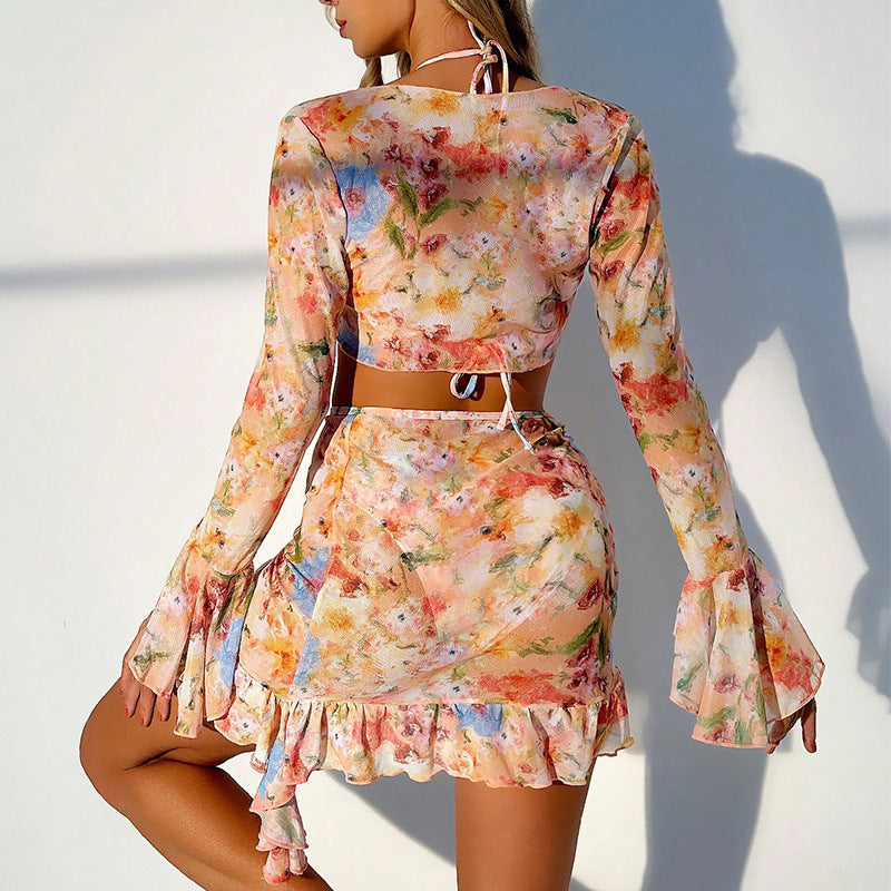 Trendy Printed Beach Skirt Bikini Four Piece Set  N6A018
