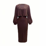 Load image into Gallery viewer, Cable Knit Slip Dress Set Women Fleece Lined Two Piece N5A082
