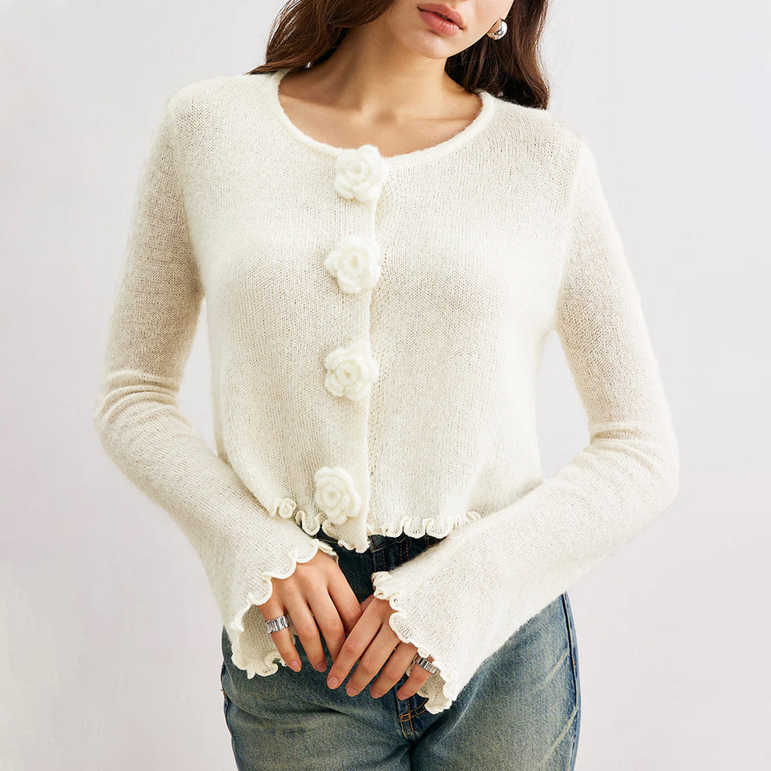 3D Floral Ruffle Knit Bodycon Ultra Light White N5Z666