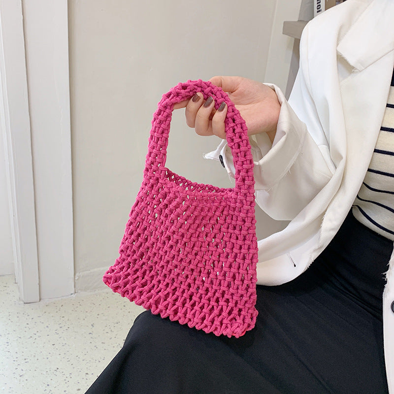 Crochet Cotton Rope Wristlet Beach Bag Inner Pocket N6E123
