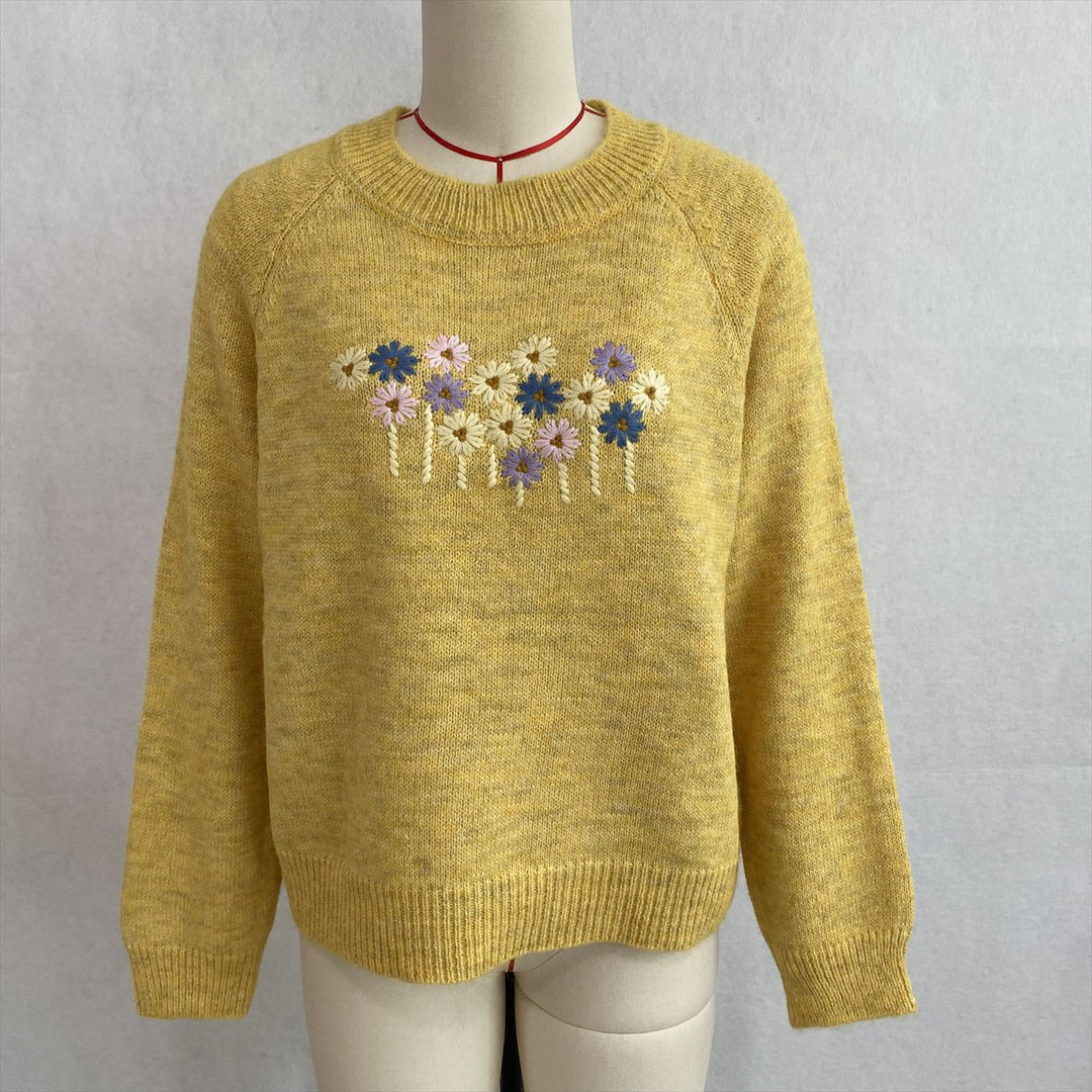 Daisy Floral Round Neck Loose Pullover Sweater N6H282