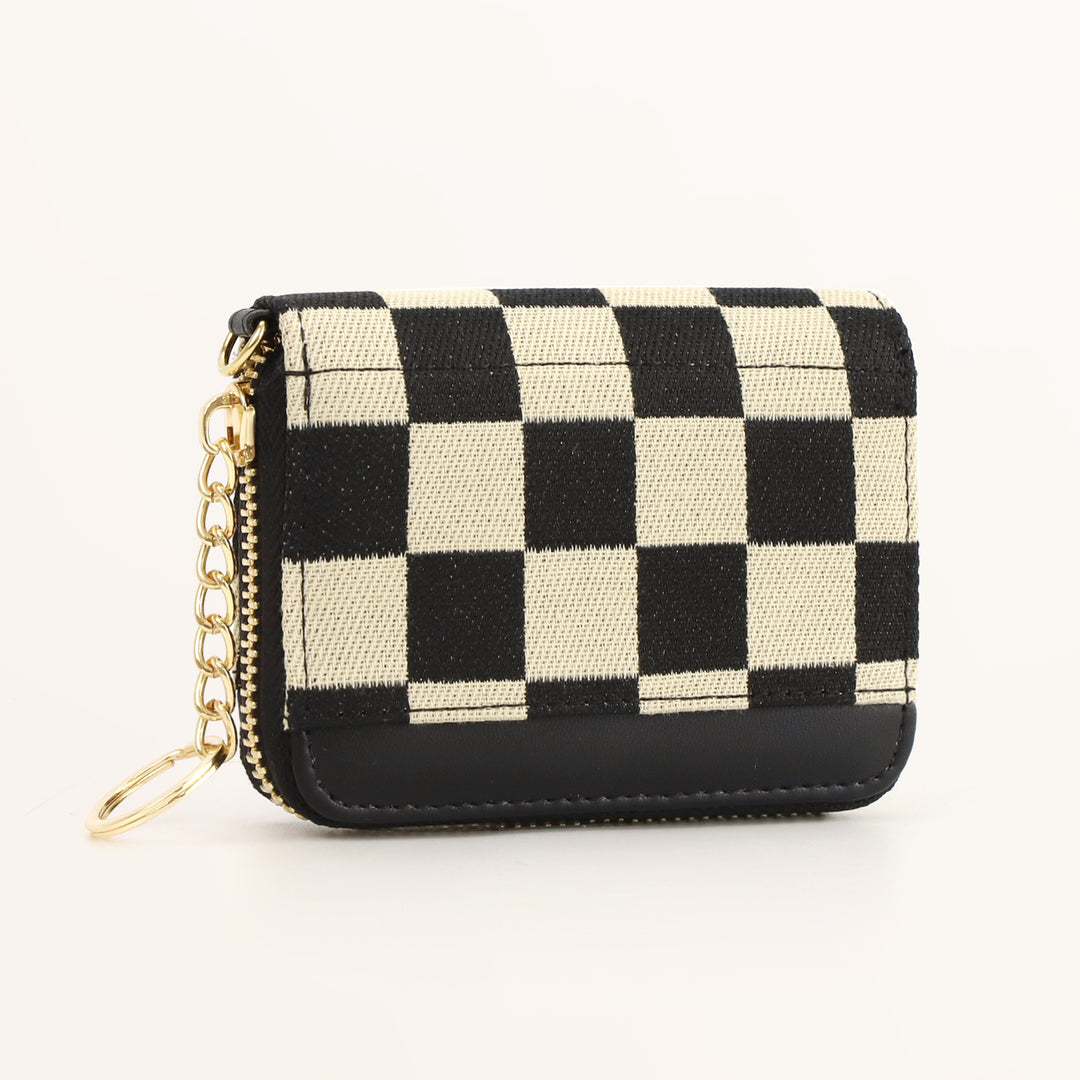 Checkerboard PU Card Holder Wallet Coin Purse Multiple Slots N6G083